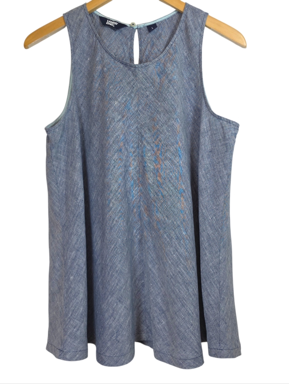 Lands' End 100% Linen Tank Top Sz L A-line Coastal Lagenlook Beachy Resortwear